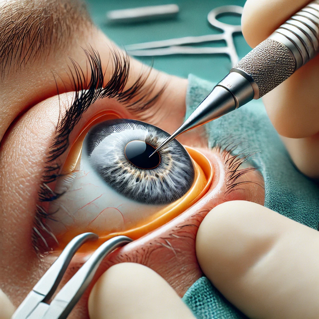 Image: A detailed look at the process of inserting a synthetic iris implant into the eye.