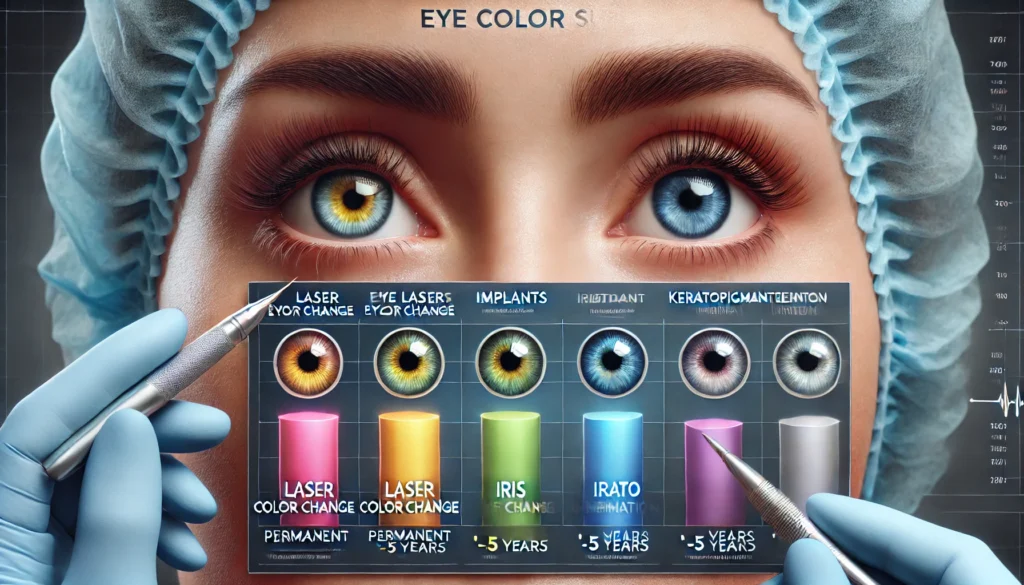 Temporary solutions like colored contacts and makeup have minimal risks compared to surgery